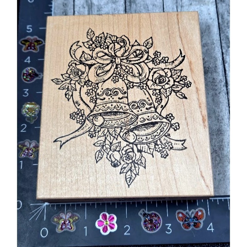 Northwoods Wedding Bells Flowers Ribbon Detailed 1999 Rubber Stamp Wood #H30